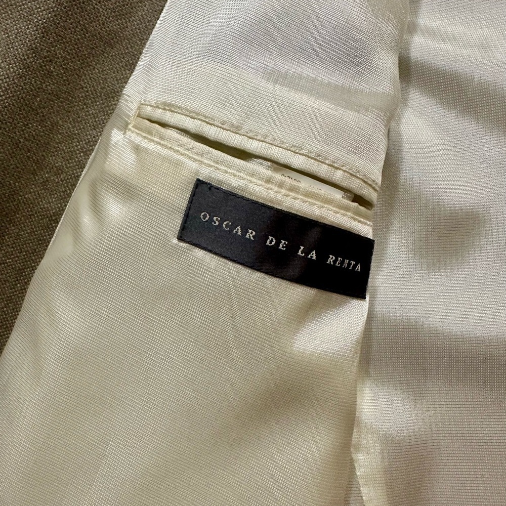 Oscar de la Renta Blazer 46L Tan Silk Wool Blend Two Button Sport Coat Jacket - Picture 8 of 10